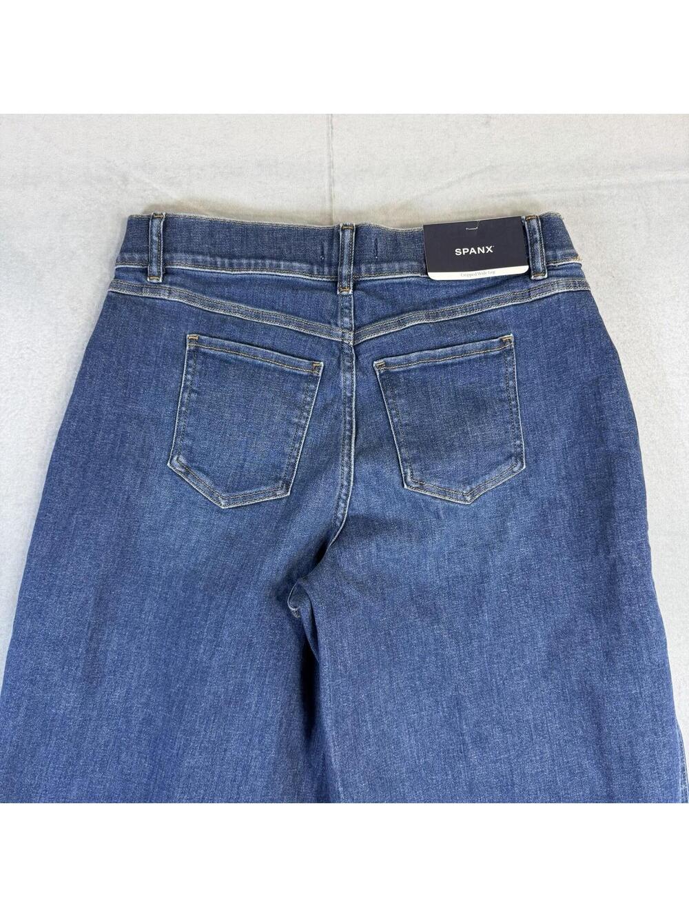 Spanx Crop Wide Leg Jeans Women's XL Petite Blue Medium Wash Denim NWT - Picture 4 of 10